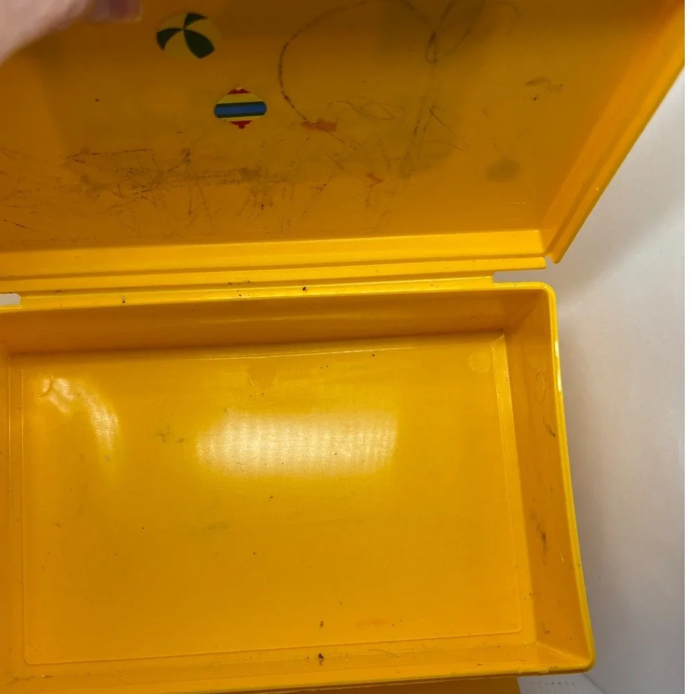 1980s Sterling Plastics Yellow School Utility Box 268 Hot‎ Dog Label 1981 USA
